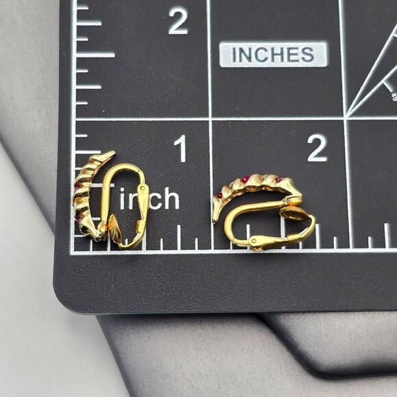 VTG Gold-Filled Pink Tourmaline & Lab Grown Diamonds Clip-On 1/2 Hoop Earrings - Picture 9 of 10